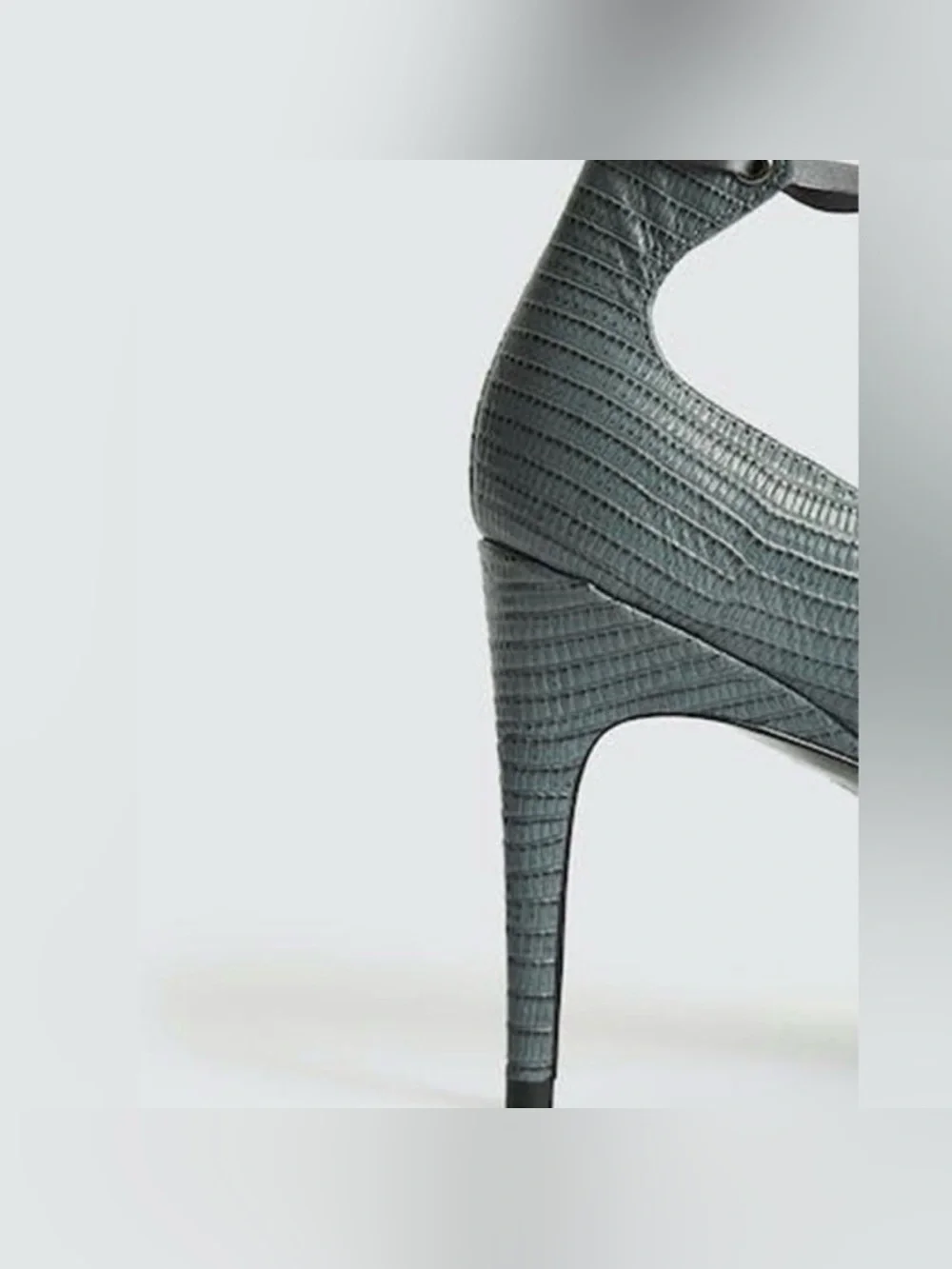 REISS Coco Ankle Tie Lizard Embossed Leather Sandals Heels Grey 37 US 6.5 / 7
